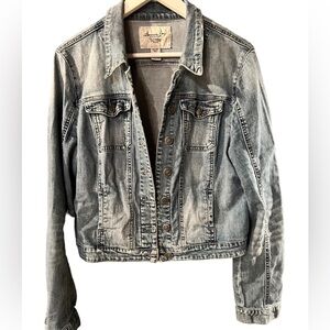 American Rag Jean Jacket Denim Trucker Juniors Sz XL Med Wash Soft Lightweight